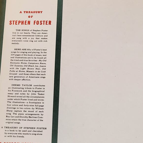 A Treasury of Stephen Foster 1946 1st Printing HC Dust Cover Vtg Song Book - Picture 6 of 16